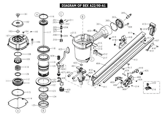 BEX A22/90-A1 Nokkakappale Osa no 401 11382-0370001-3
