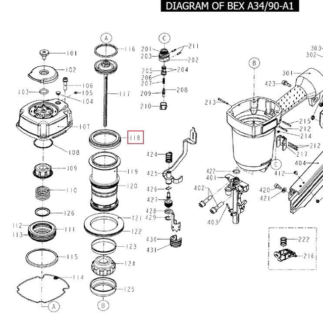 Bex A34/90-A1 kaulus osa no 118,   11399-0370002-1  